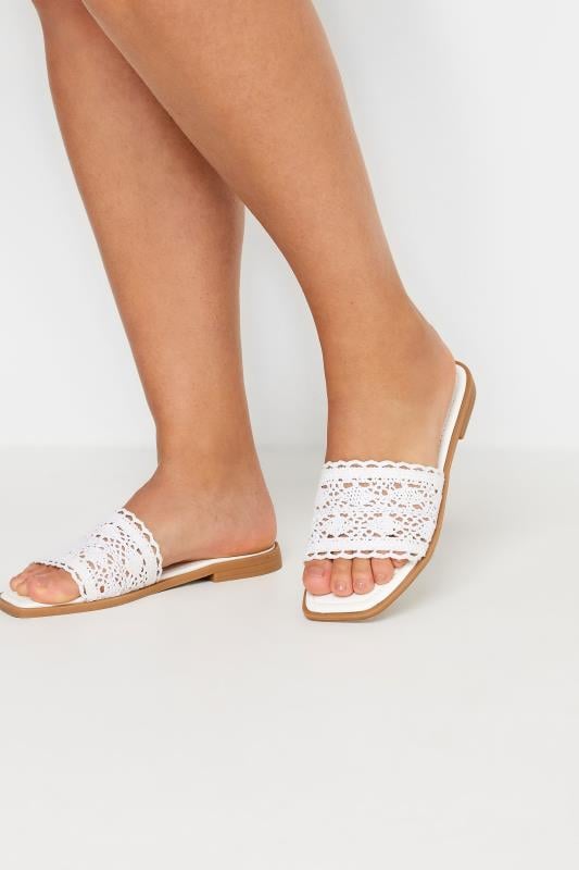 evans Yours White Crochet Mule Sandals In Extra Wide EEE Fit