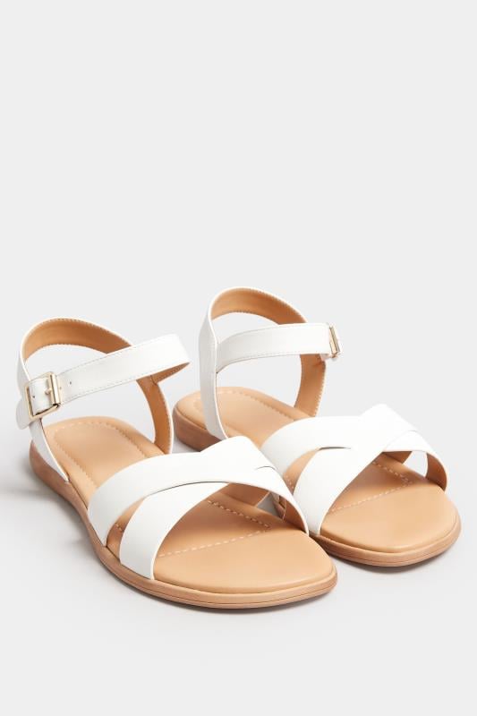 Evans Yours White Cross Strap Sandals In Extra Wide EEE Fit