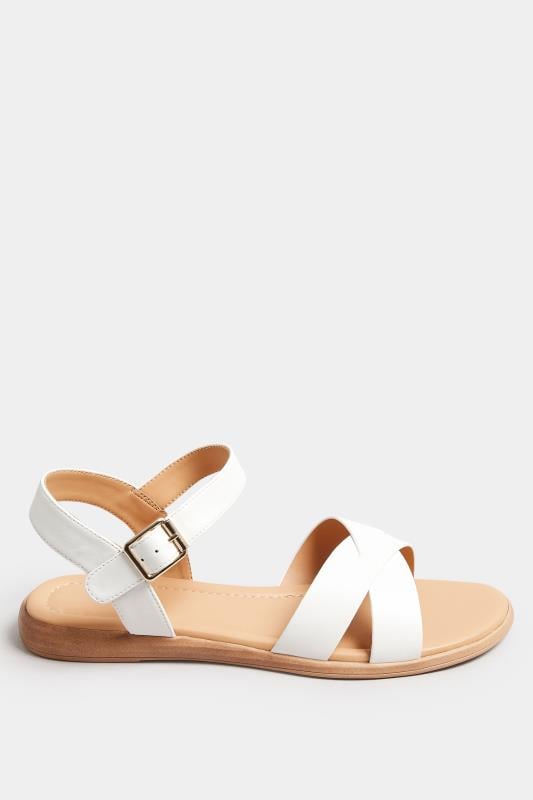 Evans Yours White Cross Strap Sandals In Extra Wide EEE Fit