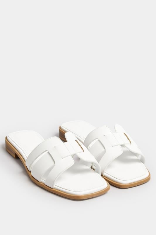 Evans Yours White Cut Out Mule Sandals In Wide E & Extra Wide EEE Fit