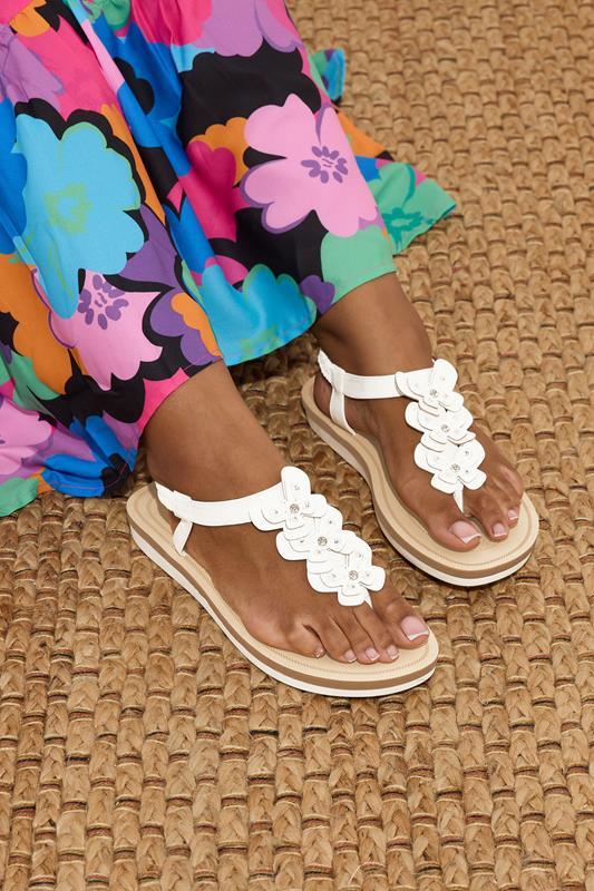 evans Yours White Diamante Butterfly Sandals In Extra Wide EEE Fit