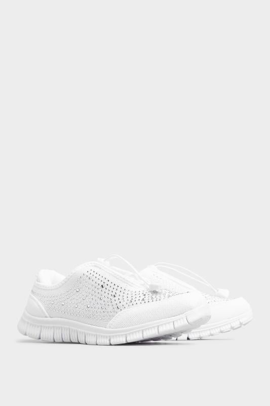 Evans Yours White Diamante Embellished Trainer In Extra Wide EEE Fit