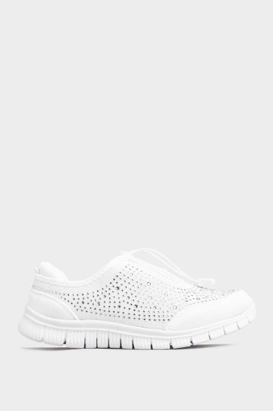 Evans Yours White Diamante Embellished Trainer In Extra Wide EEE Fit