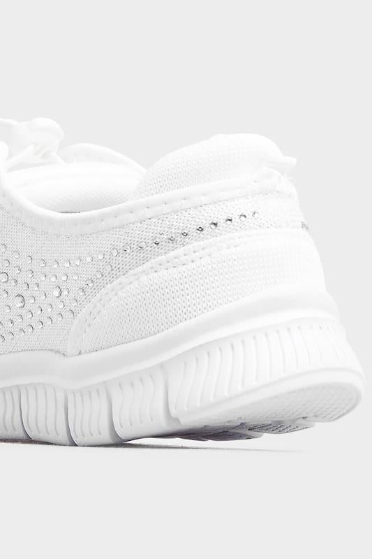Evans Yours White Diamante Embellished Trainer In Extra Wide EEE Fit