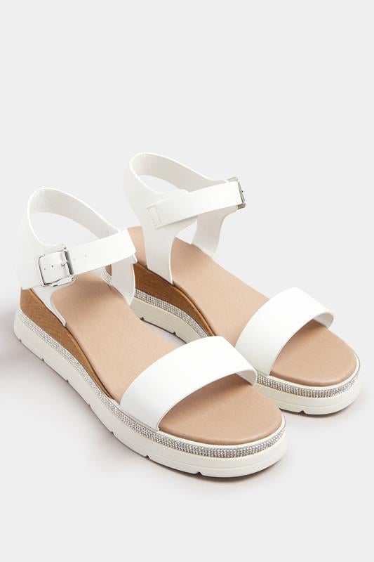 Evans Yours White Diamante Flatform Sandals In Wide E Fit & Extra Wide EEE Fit