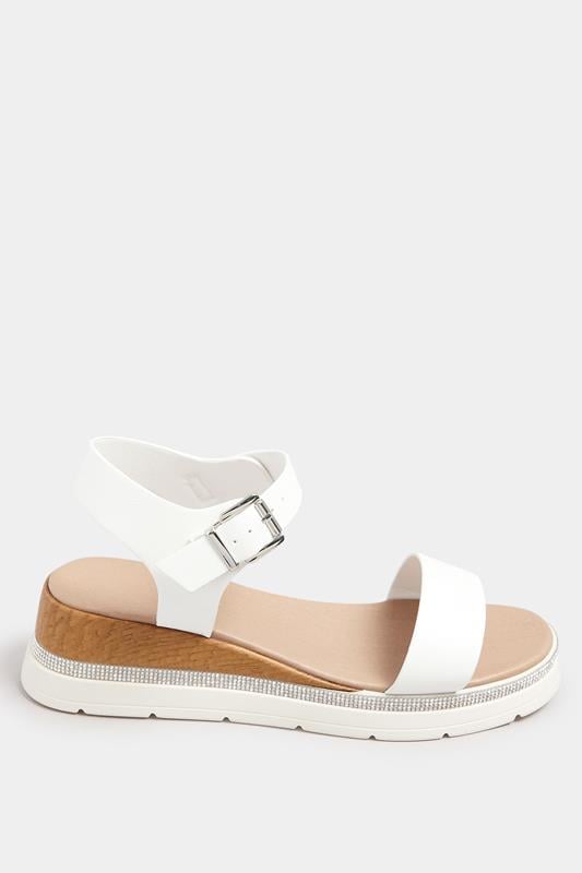 Evans Yours White Diamante Flatform Sandals In Wide E Fit & Extra Wide EEE Fit
