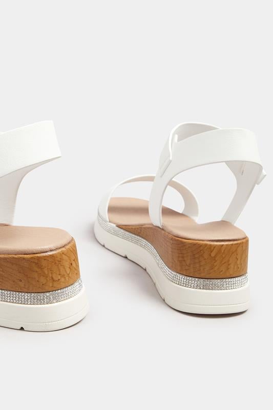Evans Yours White Diamante Flatform Sandals In Wide E Fit & Extra Wide EEE Fit
