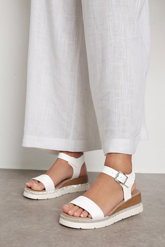 evans Yours White Diamante Flatform Sandals In Wide E Fit & Extra Wide EEE Fit