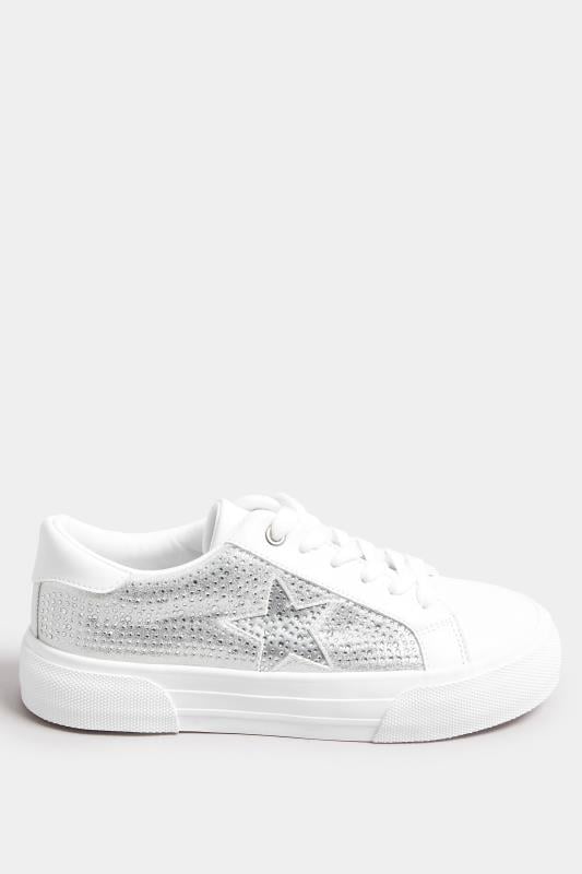 Evans Yours White Diamante Star Trainers In Extra Wide EEE Fit