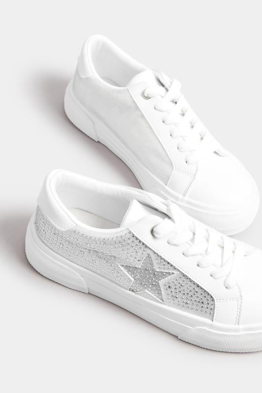 Evans Yours White Diamante Star Trainers In Extra Wide EEE Fit