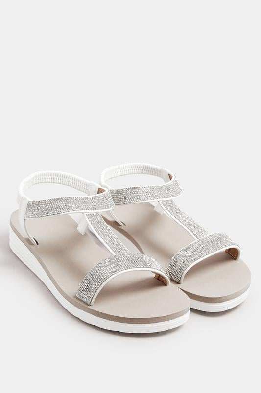 Evans Yours White Diamante Strap T-Bar Sandals In Wide E Fit