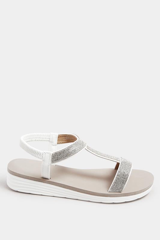 Evans Yours White Diamante Strap T-Bar Sandals In Wide E Fit