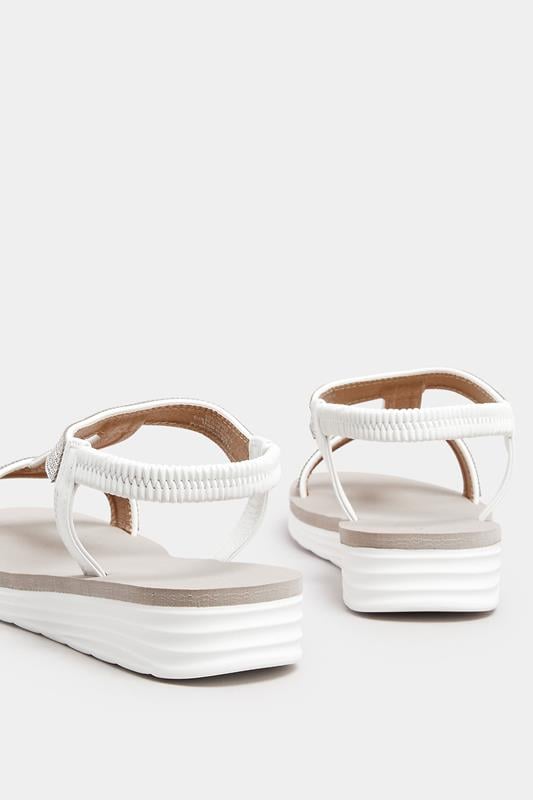 Evans Yours White Diamante Strap T-Bar Sandals In Wide E Fit