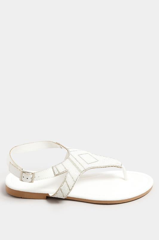 Evans Yours White Embellished T-Bar Sandals In Wide E & Extra Wide EEE Fit