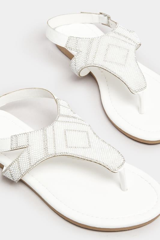Evans Yours White Embellished T-Bar Sandals In Wide E & Extra Wide EEE Fit