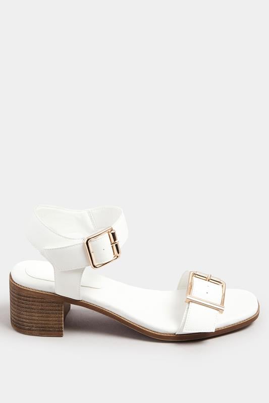 Evans Yours White Faux Leather Buckle Block Heel Sandals In Wide E & Extra Wide EEE Fit