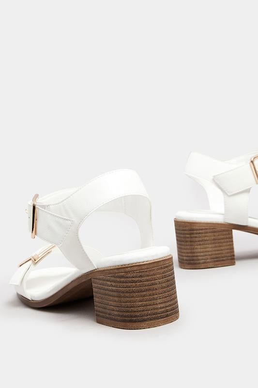 Evans Yours White Faux Leather Buckle Block Heel Sandals In Wide E & Extra Wide EEE Fit