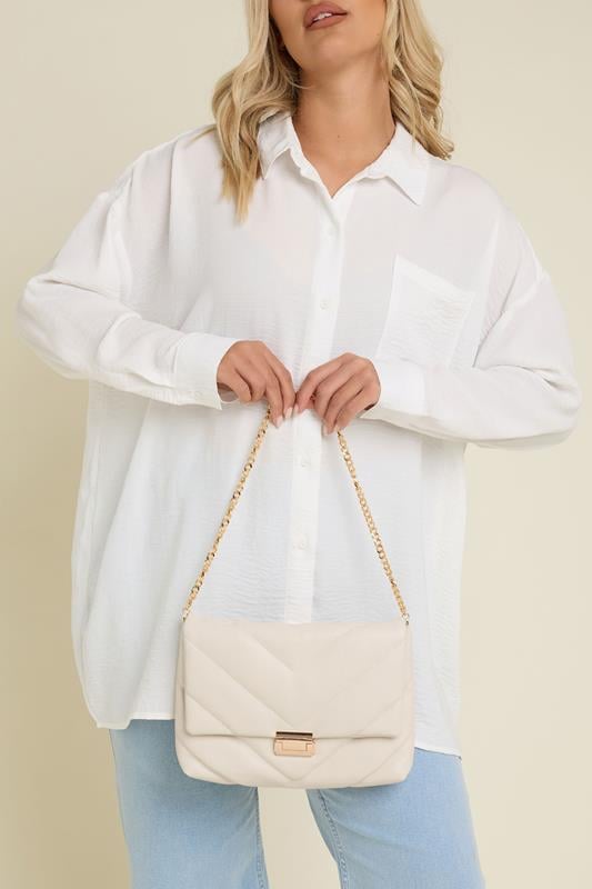Evans Yours White Faux Leather Quilted Shoulder Bag