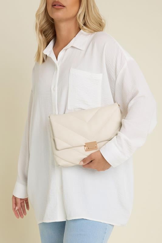 Evans Yours White Faux Leather Quilted Shoulder Bag