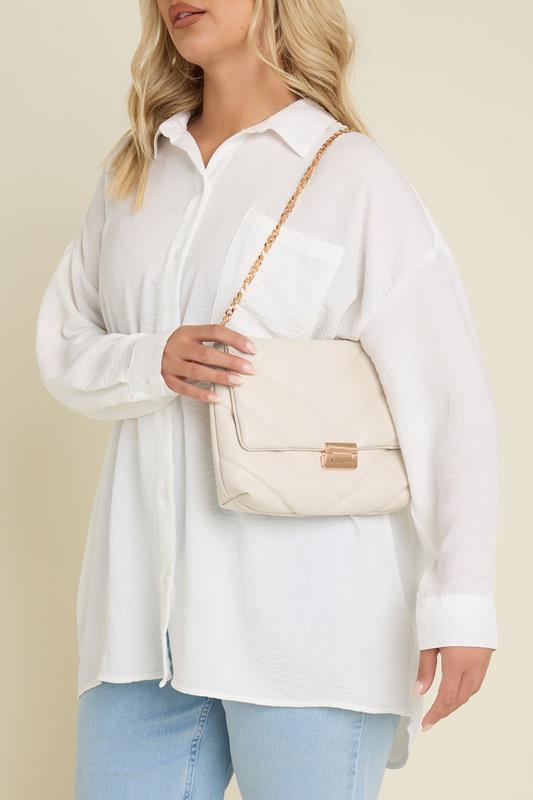 evans Yours White Faux Leather Quilted Shoulder Bag