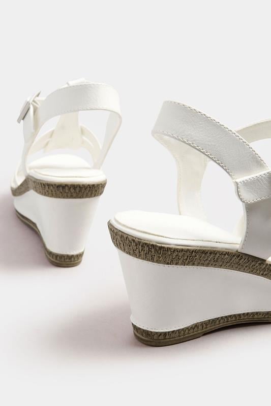 Evans Yours White Faux Leather T-Bar Wedge Sandals In Wide E Fit & Extra Wide EEE Fit