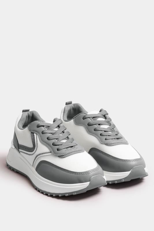 Evans Yours White & Grey Contrast Chunky Trainers In Wide E Fit