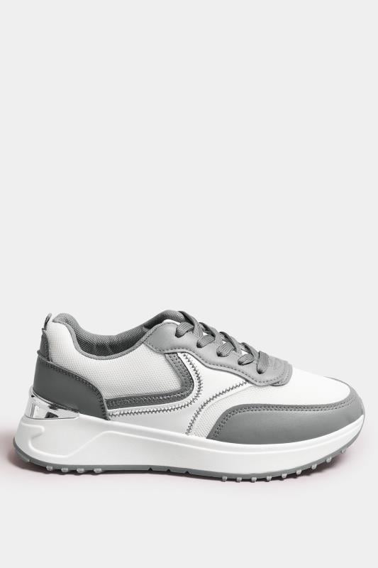 Evans Yours White & Grey Contrast Chunky Trainers In Wide E Fit