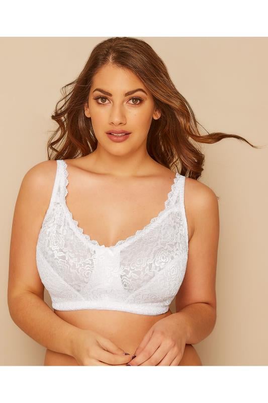 Evans YOURS White Hi Shine Lace Non-Padded Non-Wired Full Cup Bra