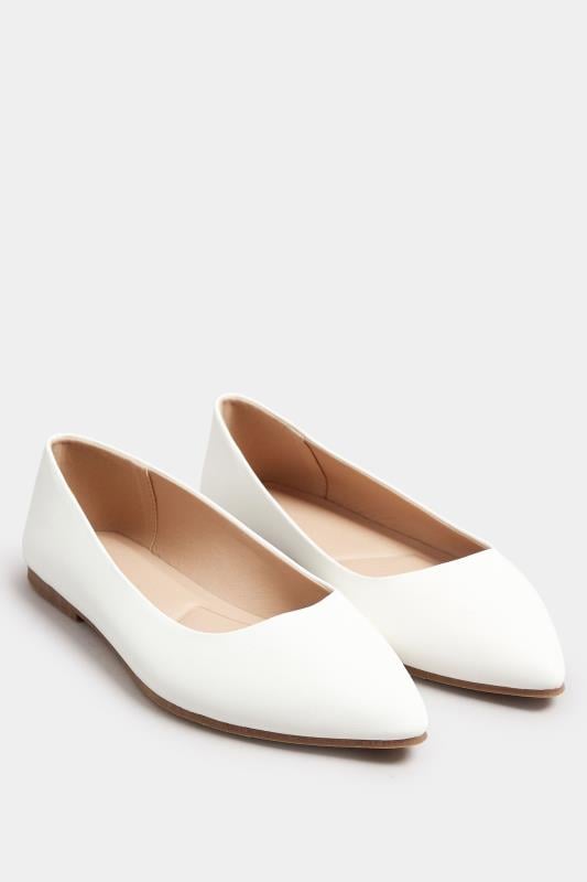 Evans Yours White Pointed Ballet Pumps In Wide E & Extra Wide EEE Fit