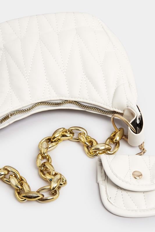 Evans Yours White Quilted Multi Pocket Chunky Chain Bag