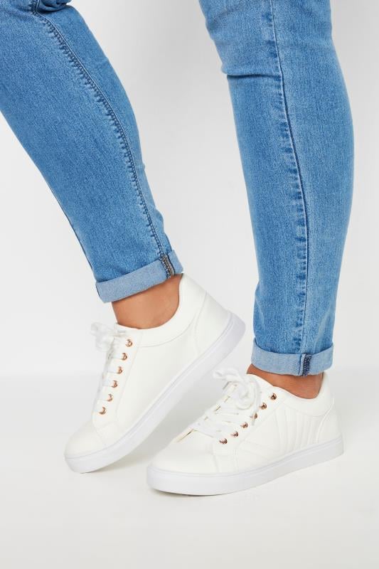 evans Yours White Quilted Trainers In Extra Wide EEE Fit