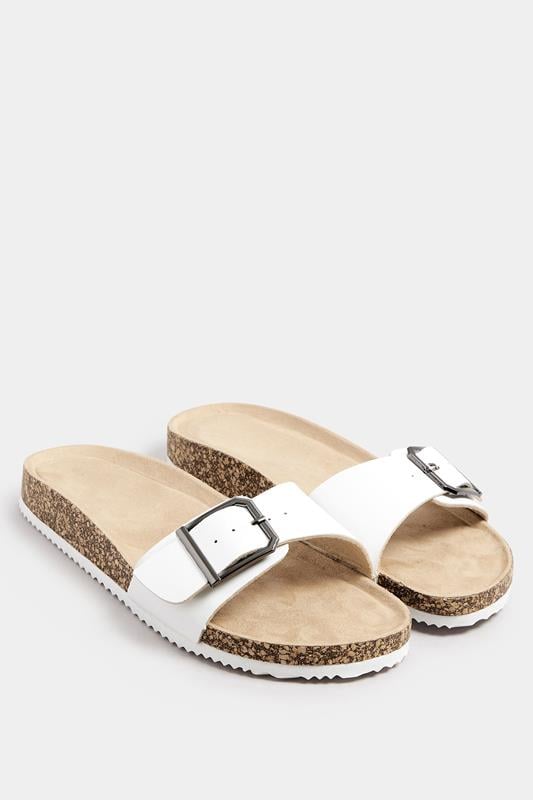 Evans Yours White Single Buckle Sandals In Extra Wide EEE Fit