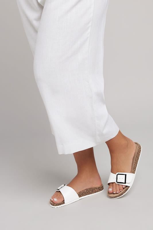 evans Yours White Single Buckle Sandals In Extra Wide EEE Fit
