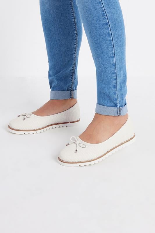 Evans Yours White Woven Ballerina Pumps In Wide E Fit & Extra Wide EEE Fit