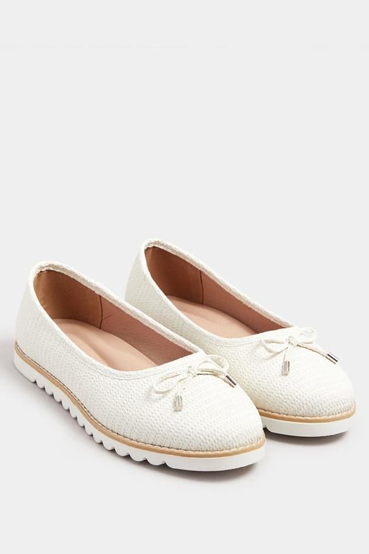 Evans Yours White Woven Ballerina Pumps In Wide E Fit & Extra Wide EEE Fit