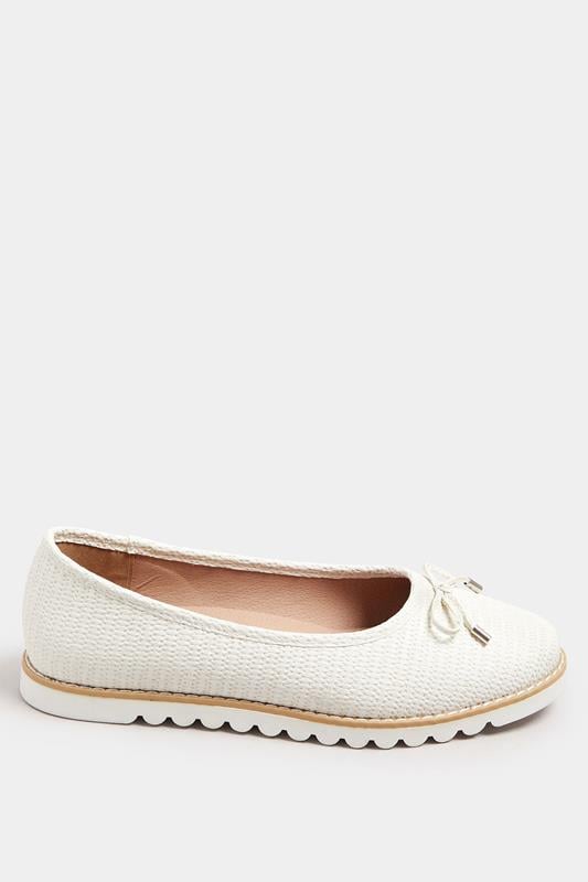 Evans Yours White Woven Ballerina Pumps In Wide E Fit & Extra Wide EEE Fit