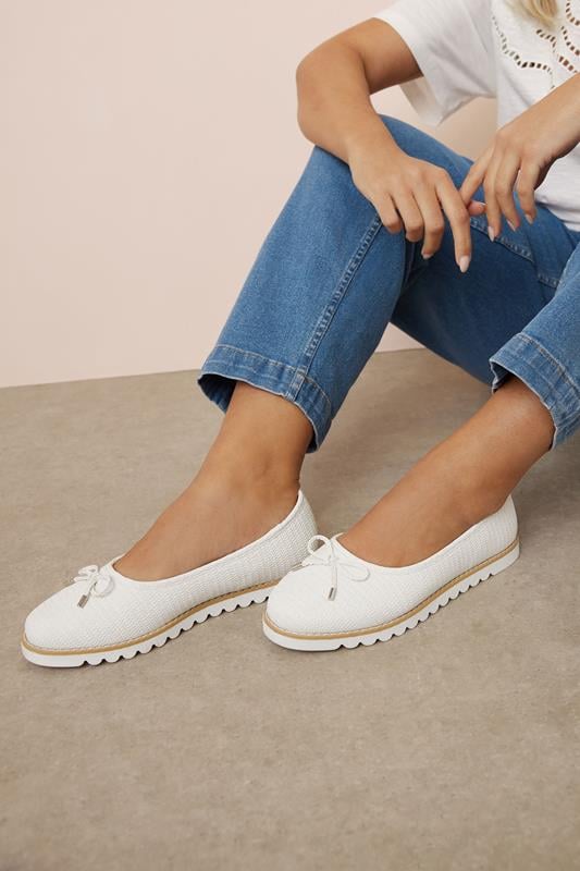 evans Yours White Woven Ballerina Pumps In Wide E Fit & Extra Wide EEE Fit