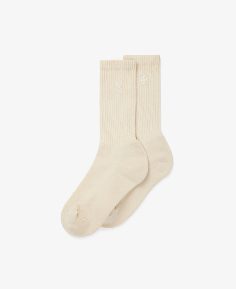 everest isles EI Monogram Embroidered Sock - Cream