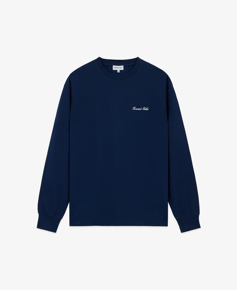 everest isles Embroidered Script Tee L/S - Navy