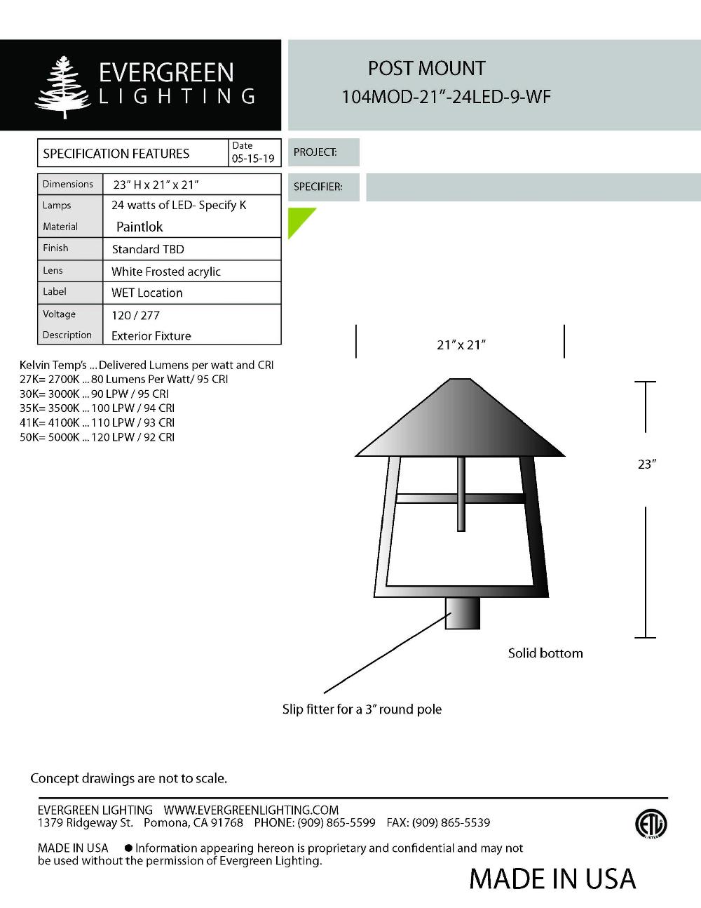 evergreen lights 104MOD-21-24LED-9-WF Outdoor Custom Post Top