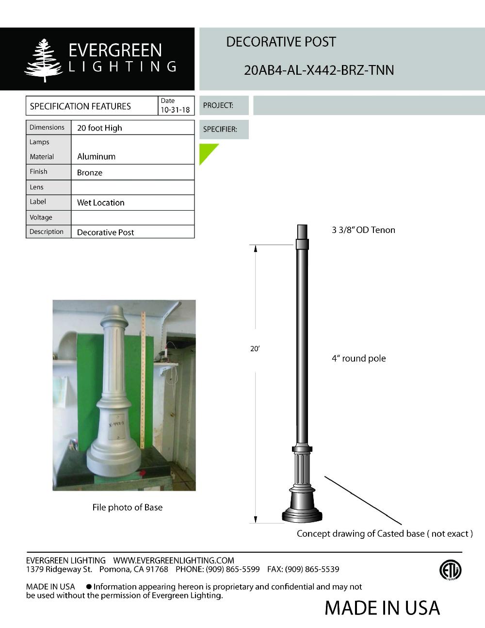 evergreen lights 20AB4-AL-X442 Outdoor Custom Poles