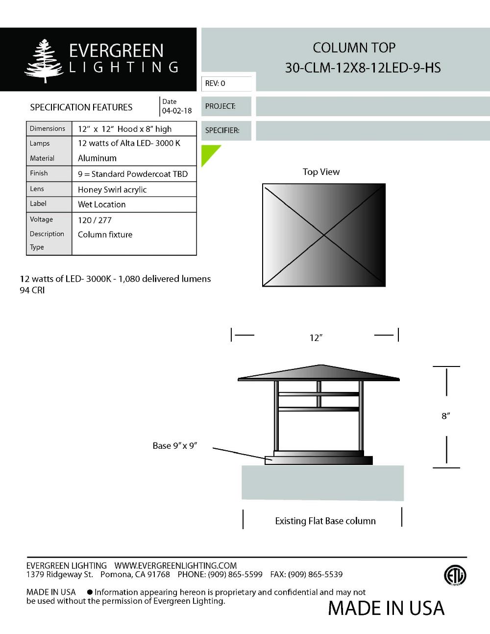 evergreen lights 30-CLM-12X8-12LED-9-HS Outdoor Custom Column Mount