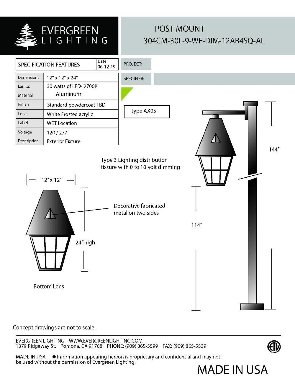 evergreen lights 304CM-30L-9-WF-12AB4SQ-AL Outdoor Custom Polo Fixture Combinations