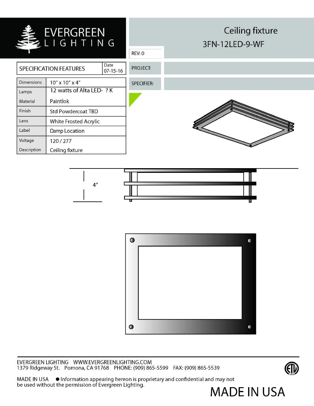 evergreen lights 3FN-12LED Indoor Indoor Custom Ceiling