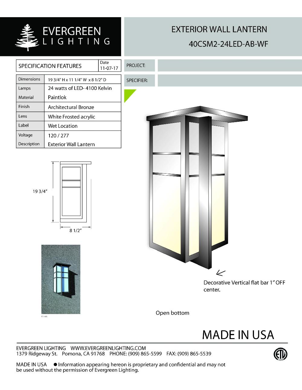 evergreen lights 40CSM2-24LED-AB-WF-41K Outdoor Custom Wall