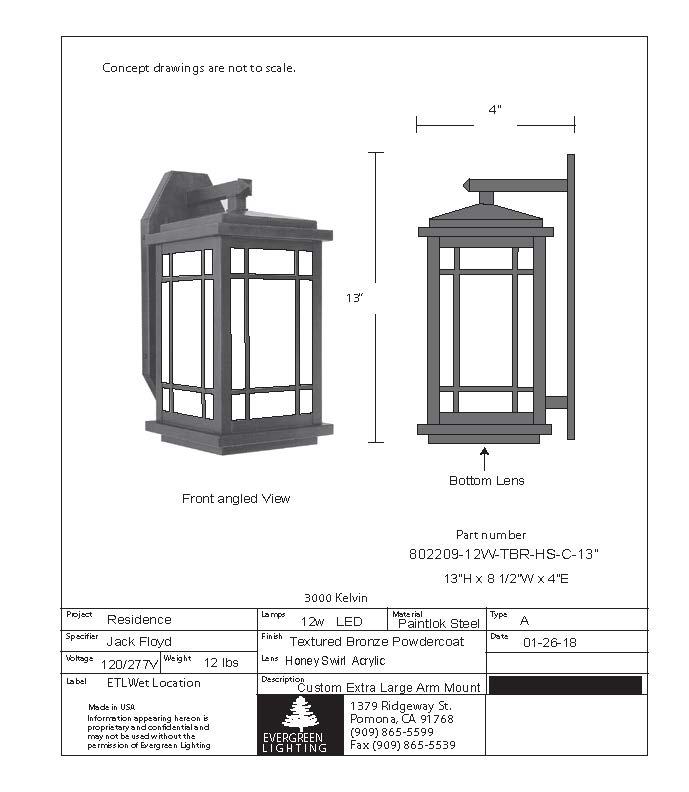 evergreen lights 802209-12W-TBR-HS-C-13 Outdoor Custom Wall