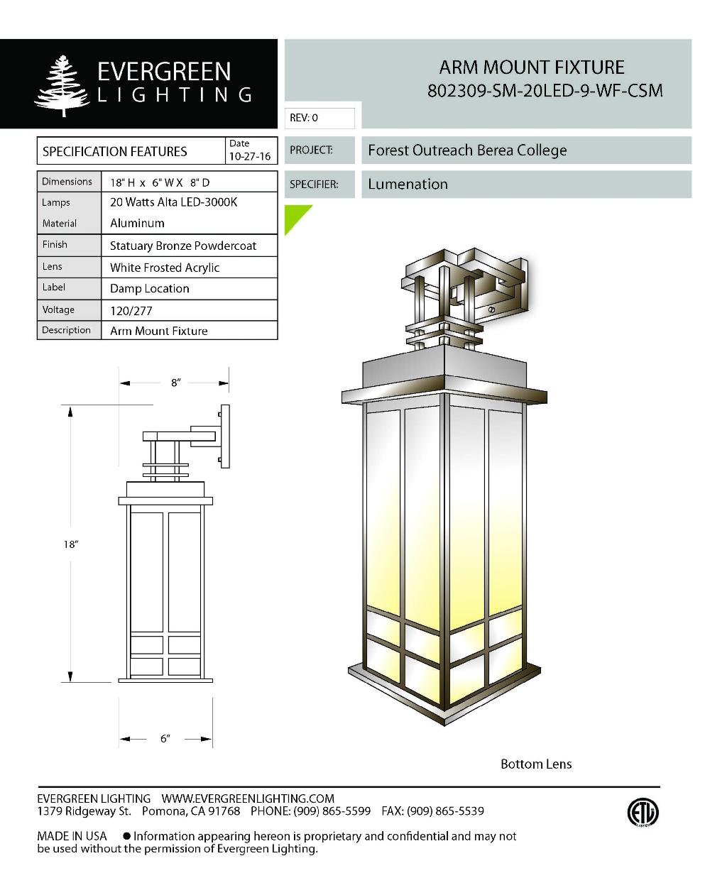evergreen lights 802309-SM-20LED-9-WF-CSM Outdoor Custom Wall