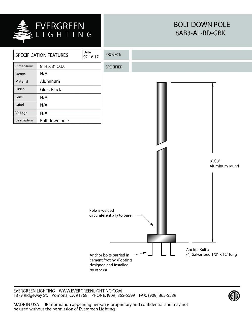 evergreen lights 8AB3-AL-RD-GBK Outdoor Custom Poles