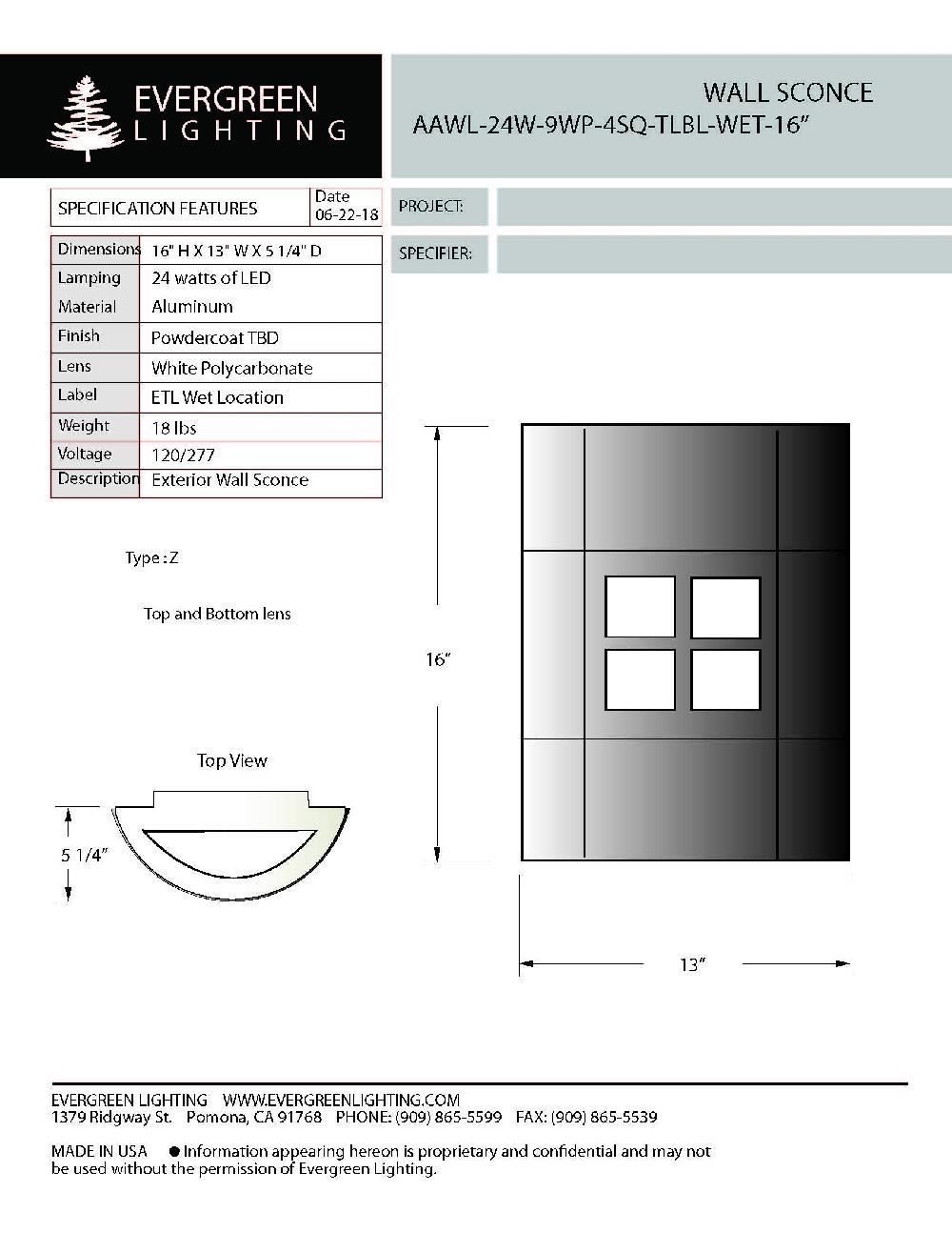 evergreen lights AAWL-24W-9WP 16 Outdoor Custom Wall