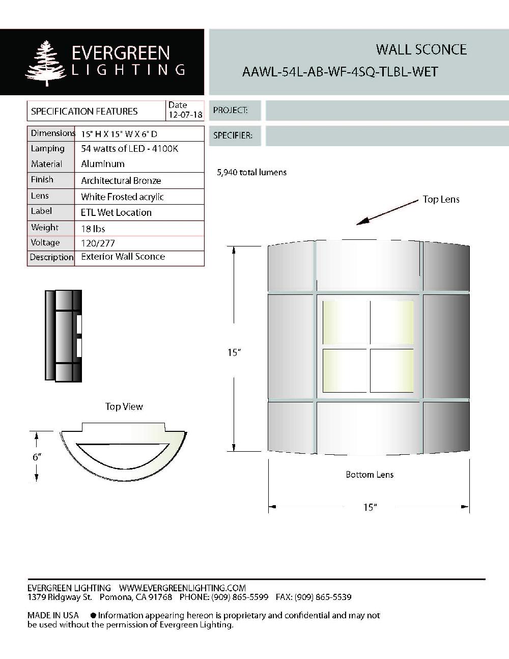 evergreen lights AAWL-54L-AB-WF-4SQ Outdoor Custom Wall